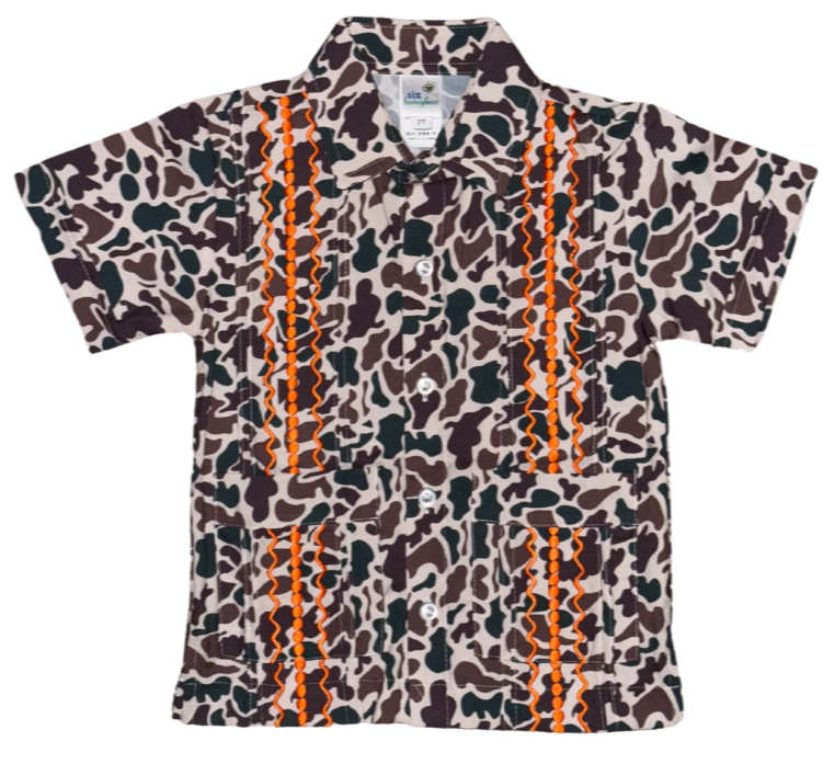 New Camo & Orange Guayabera Shirt