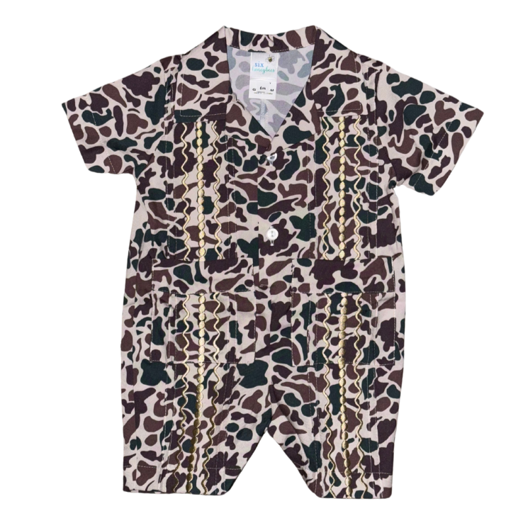 New Camo & Khaki Boy’s Guayabera Romper