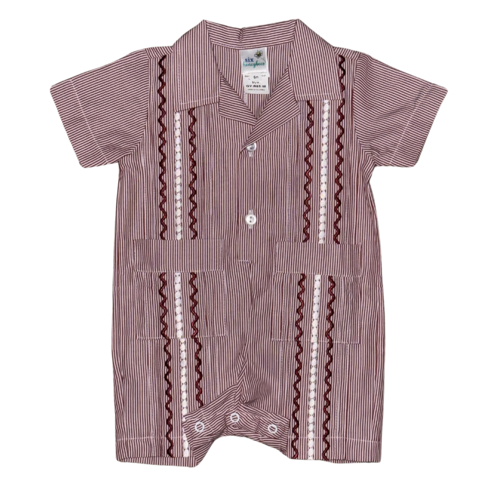 Aggie Stripe Guayabera Romper w/ White